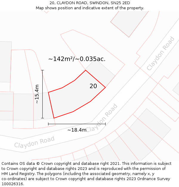 20, CLAYDON ROAD, SWINDON, SN25 2ED: Plot and title map