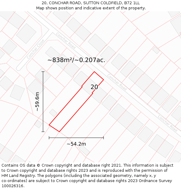 20, CONCHAR ROAD, SUTTON COLDFIELD, B72 1LL: Plot and title map