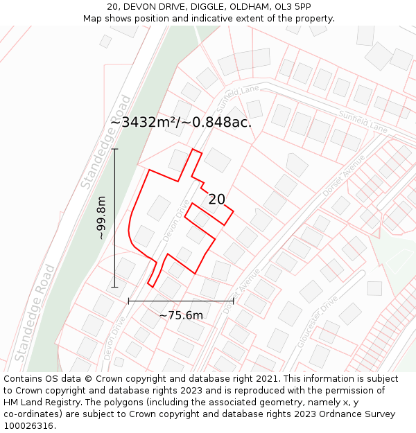 20, DEVON DRIVE, DIGGLE, OLDHAM, OL3 5PP: Plot and title map