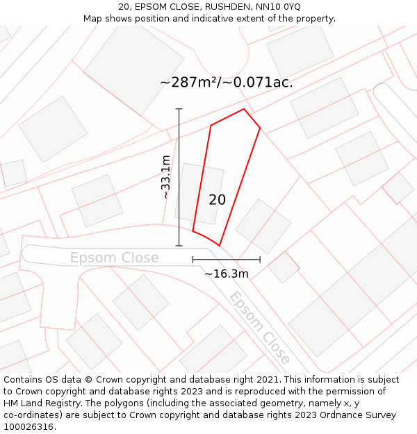 20, EPSOM CLOSE, RUSHDEN, NN10 0YQ: Plot and title map