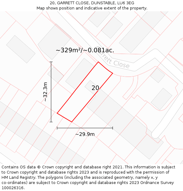 20, GARRETT CLOSE, DUNSTABLE, LU6 3EG: Plot and title map