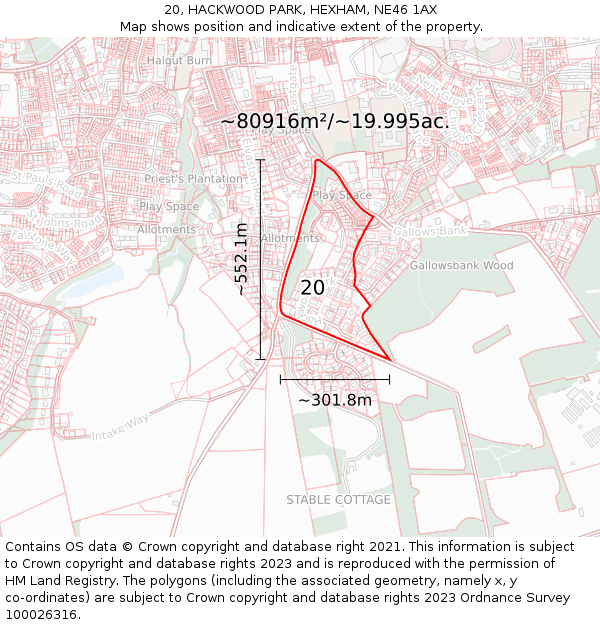 20, HACKWOOD PARK, HEXHAM, NE46 1AX: Plot and title map