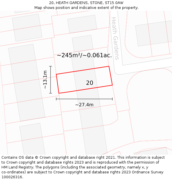 20, HEATH GARDENS, STONE, ST15 0AW: Plot and title map