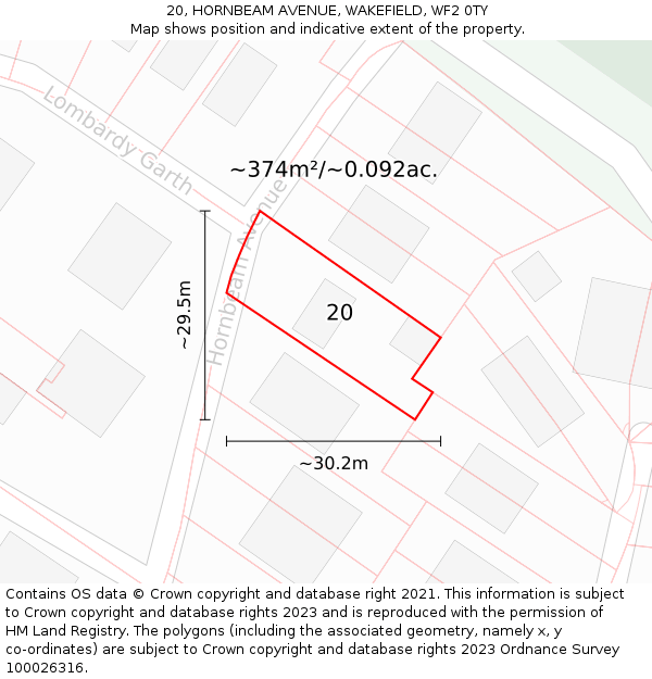 20, HORNBEAM AVENUE, WAKEFIELD, WF2 0TY: Plot and title map