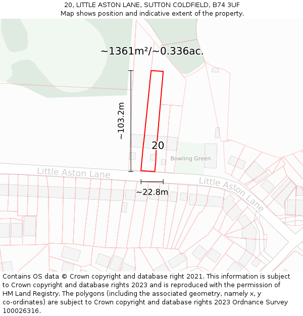 20, LITTLE ASTON LANE, SUTTON COLDFIELD, B74 3UF: Plot and title map