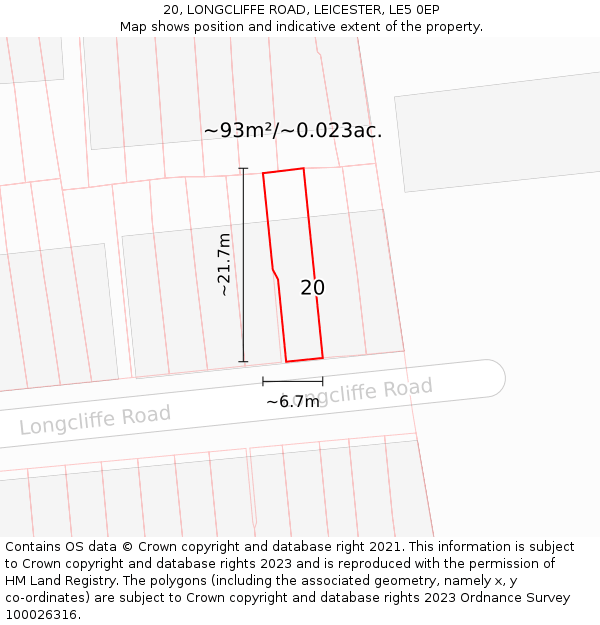 20, LONGCLIFFE ROAD, LEICESTER, LE5 0EP: Plot and title map