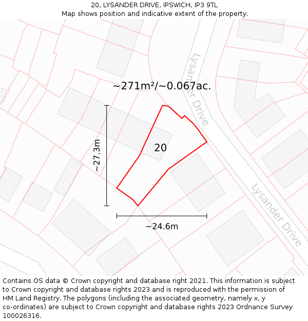 20, LYSANDER DRIVE, IPSWICH, IP3 9TL: Plot and title map