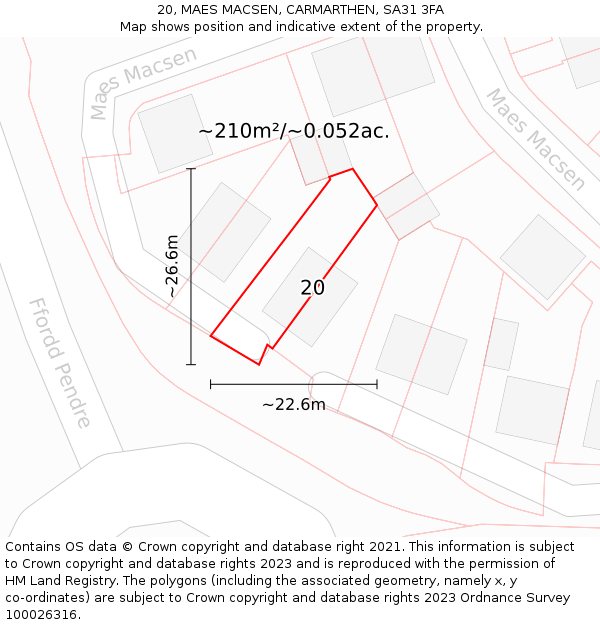 20, MAES MACSEN, CARMARTHEN, SA31 3FA: Plot and title map