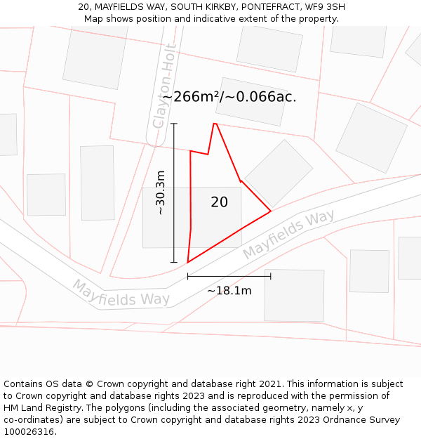 20, MAYFIELDS WAY, SOUTH KIRKBY, PONTEFRACT, WF9 3SH: Plot and title map