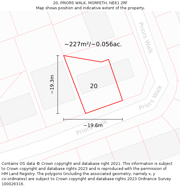 20, PRIORS WALK, MORPETH, NE61 2RF: Plot and title map