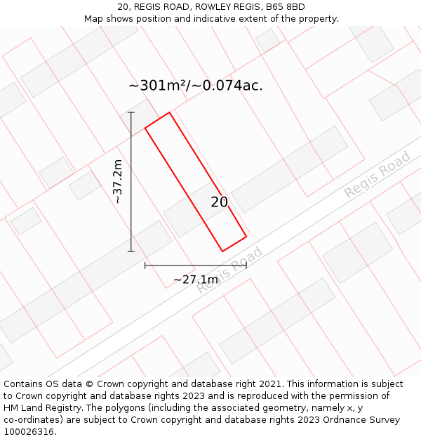 20, REGIS ROAD, ROWLEY REGIS, B65 8BD: Plot and title map