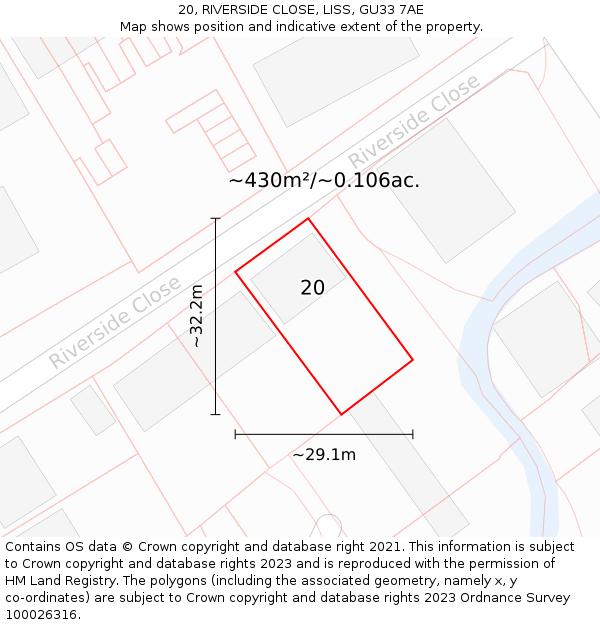 20, RIVERSIDE CLOSE, LISS, GU33 7AE: Plot and title map