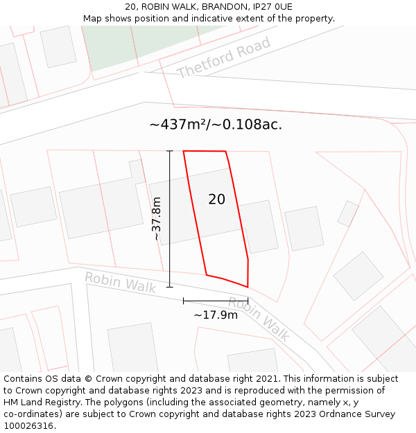 20, ROBIN WALK, BRANDON, IP27 0UE: Plot and title map