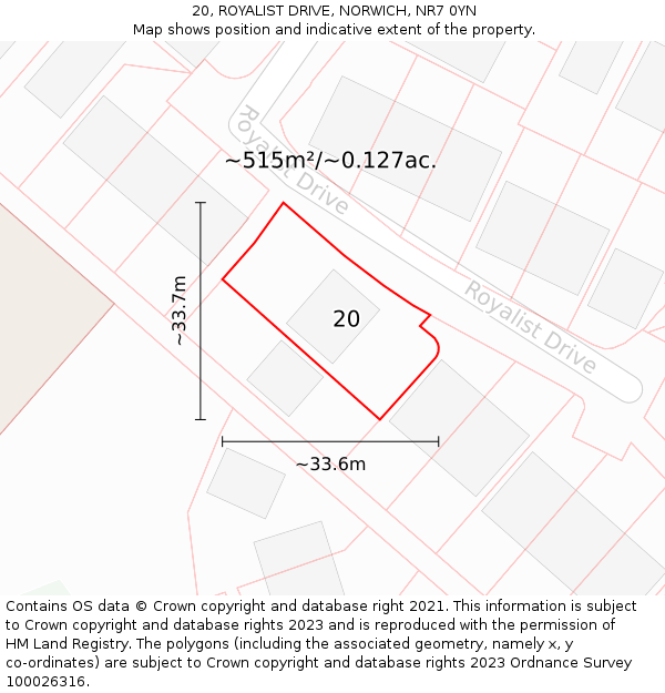 20, ROYALIST DRIVE, NORWICH, NR7 0YN: Plot and title map