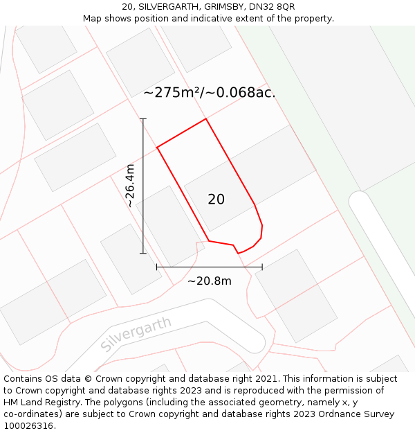 20, SILVERGARTH, GRIMSBY, DN32 8QR: Plot and title map