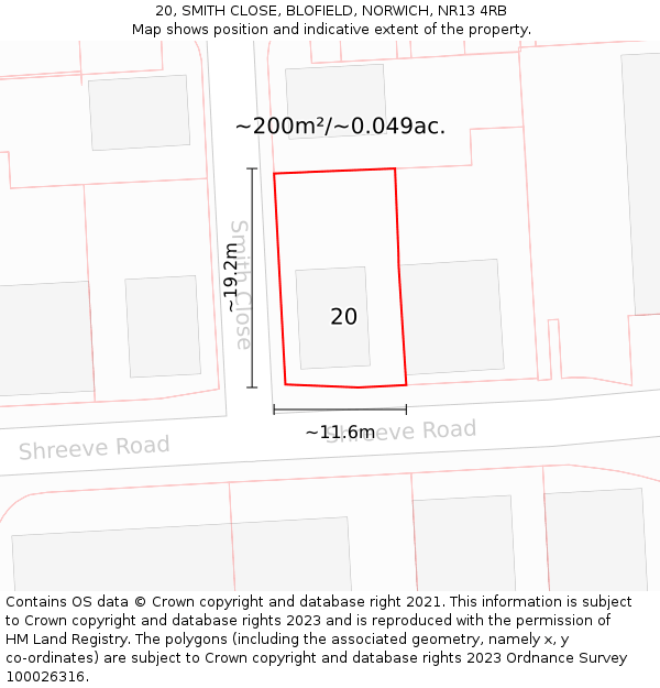 20, SMITH CLOSE, BLOFIELD, NORWICH, NR13 4RB: Plot and title map