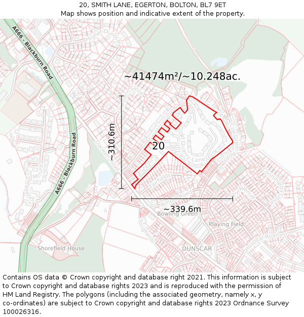 20, SMITH LANE, EGERTON, BOLTON, BL7 9ET: Plot and title map