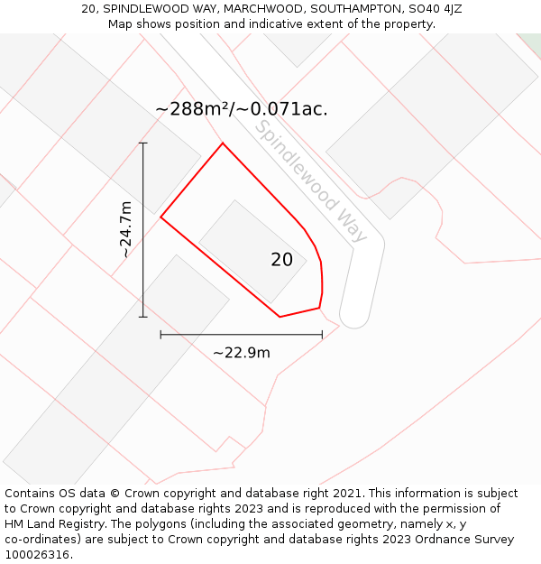 20, SPINDLEWOOD WAY, MARCHWOOD, SOUTHAMPTON, SO40 4JZ: Plot and title map