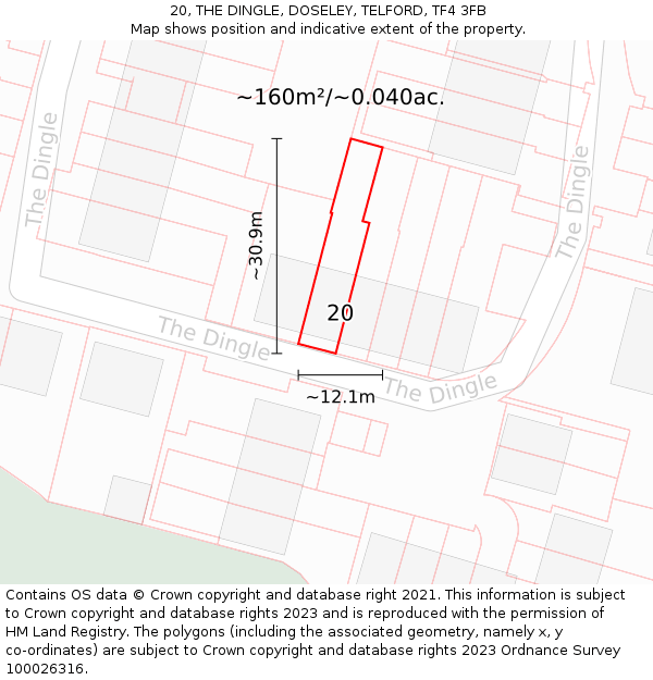 20, THE DINGLE, DOSELEY, TELFORD, TF4 3FB: Plot and title map