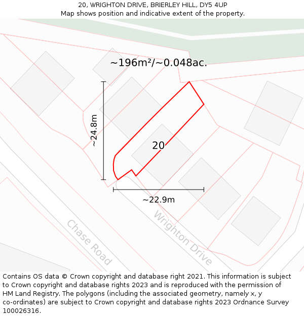 20, WRIGHTON DRIVE, BRIERLEY HILL, DY5 4UP: Plot and title map