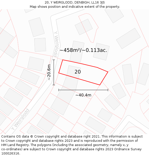 20, Y WEIRGLODD, DENBIGH, LL16 3JS: Plot and title map