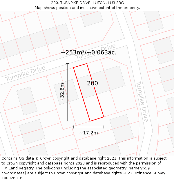 200, TURNPIKE DRIVE, LUTON, LU3 3RG: Plot and title map