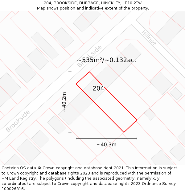 204, BROOKSIDE, BURBAGE, HINCKLEY, LE10 2TW: Plot and title map
