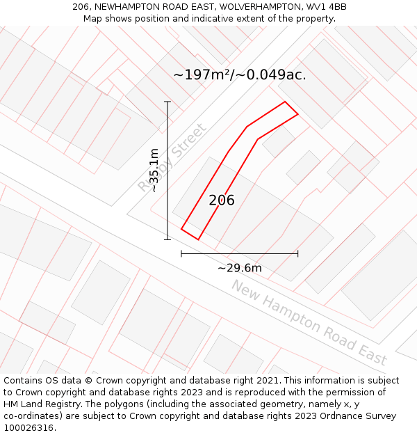 206, NEWHAMPTON ROAD EAST, WOLVERHAMPTON, WV1 4BB: Plot and title map