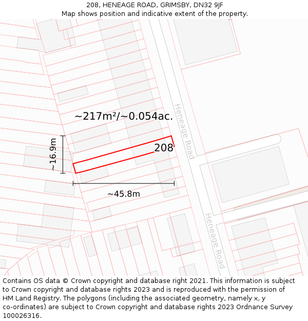 208, HENEAGE ROAD, GRIMSBY, DN32 9JF: Plot and title map