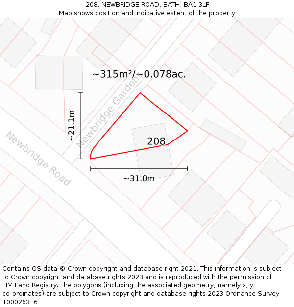 208, NEWBRIDGE ROAD, BATH, BA1 3LF: Plot and title map