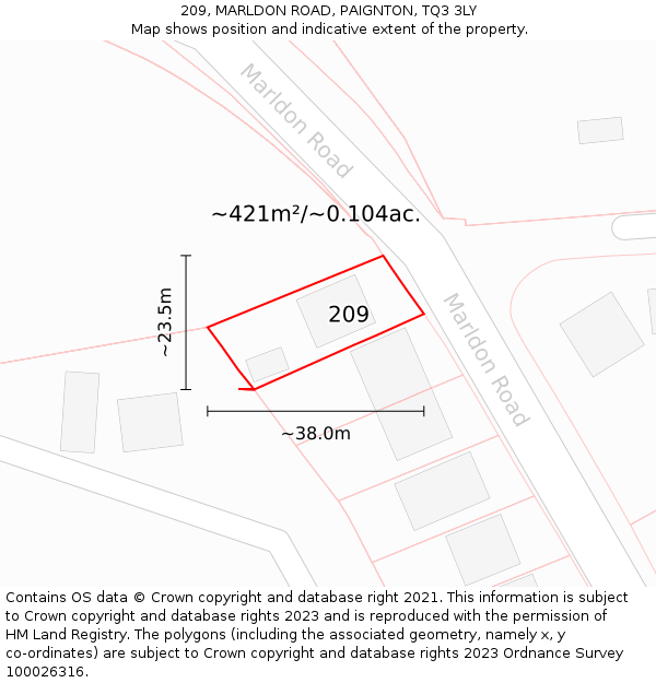 209, MARLDON ROAD, PAIGNTON, TQ3 3LY: Plot and title map