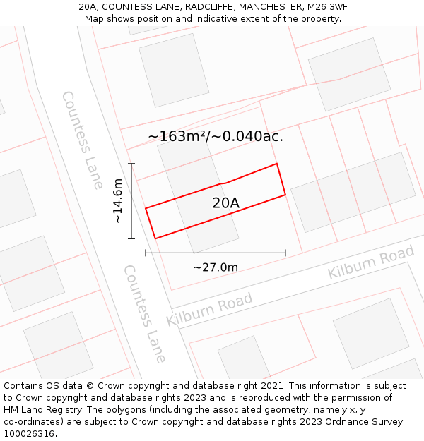 20A, COUNTESS LANE, RADCLIFFE, MANCHESTER, M26 3WF: Plot and title map