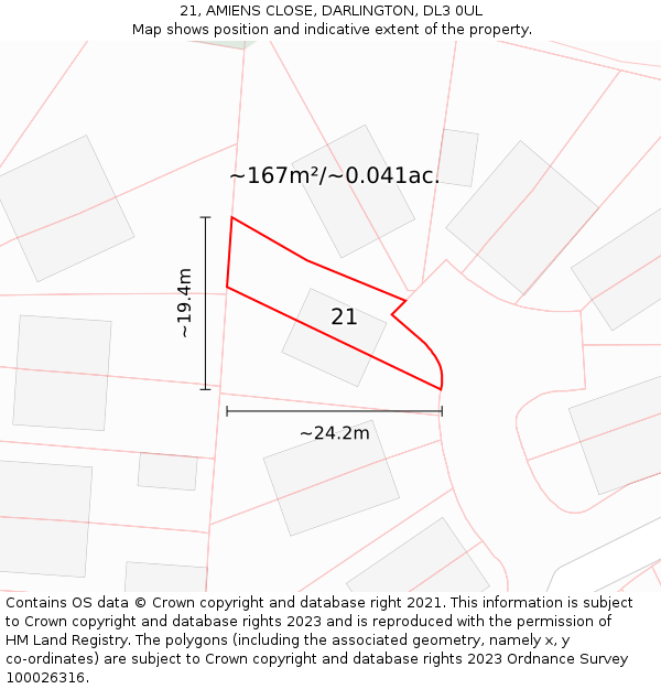 21, AMIENS CLOSE, DARLINGTON, DL3 0UL: Plot and title map