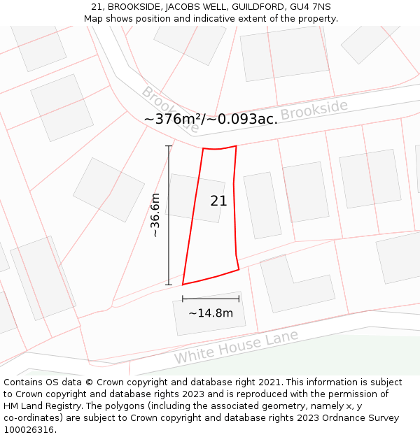 21, BROOKSIDE, JACOBS WELL, GUILDFORD, GU4 7NS: Plot and title map