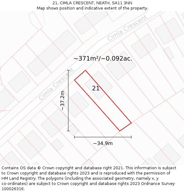 21, CIMLA CRESCENT, NEATH, SA11 3NN: Plot and title map