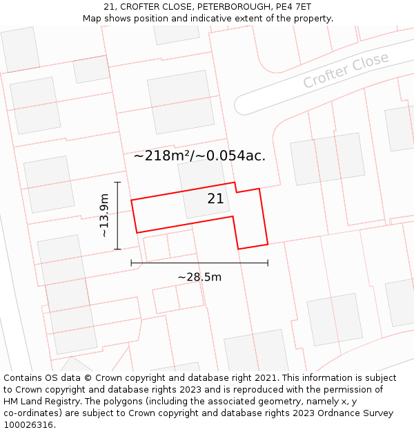 21, CROFTER CLOSE, PETERBOROUGH, PE4 7ET: Plot and title map