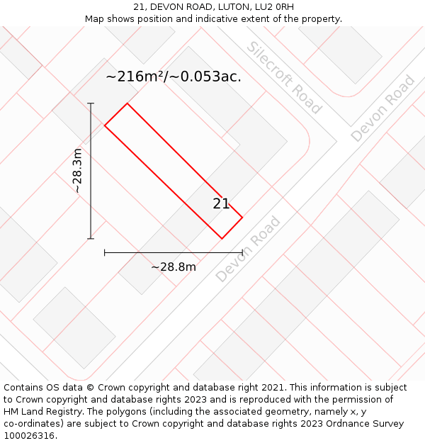 21, DEVON ROAD, LUTON, LU2 0RH: Plot and title map