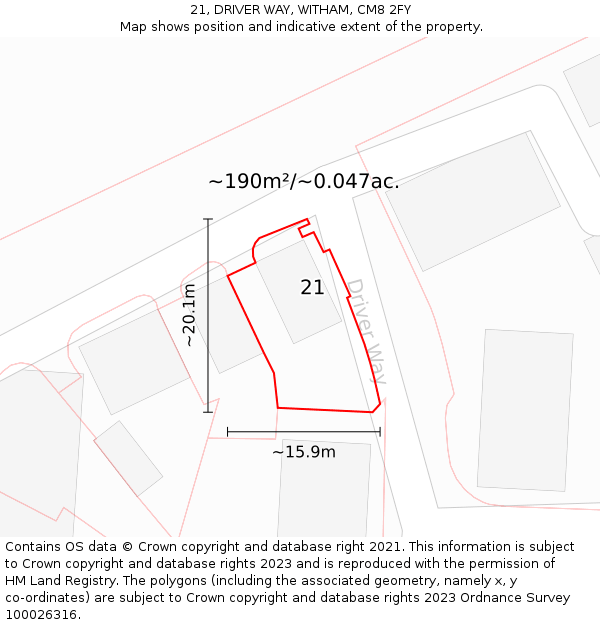 21, DRIVER WAY, WITHAM, CM8 2FY: Plot and title map