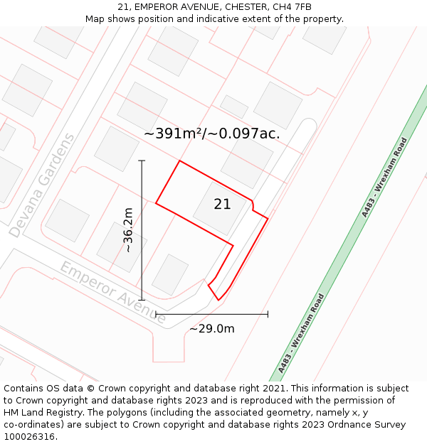 21, EMPEROR AVENUE, CHESTER, CH4 7FB: Plot and title map