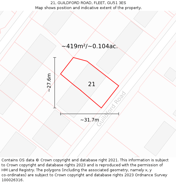 21, GUILDFORD ROAD, FLEET, GU51 3ES: Plot and title map