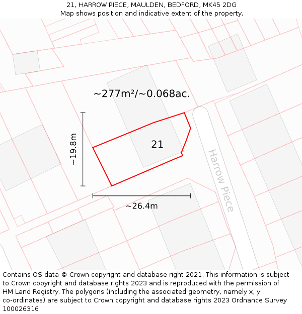 21, HARROW PIECE, MAULDEN, BEDFORD, MK45 2DG: Plot and title map