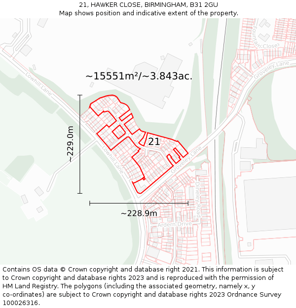 21, HAWKER CLOSE, BIRMINGHAM, B31 2GU: Plot and title map