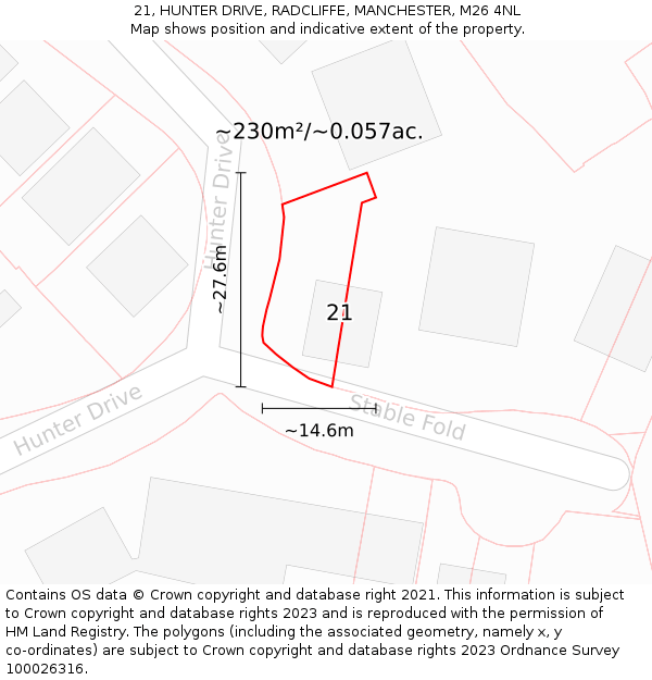 21, HUNTER DRIVE, RADCLIFFE, MANCHESTER, M26 4NL: Plot and title map