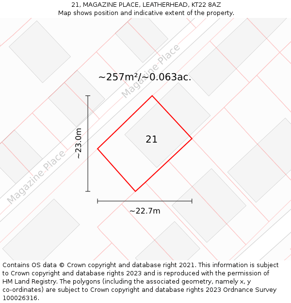 21, MAGAZINE PLACE, LEATHERHEAD, KT22 8AZ: Plot and title map