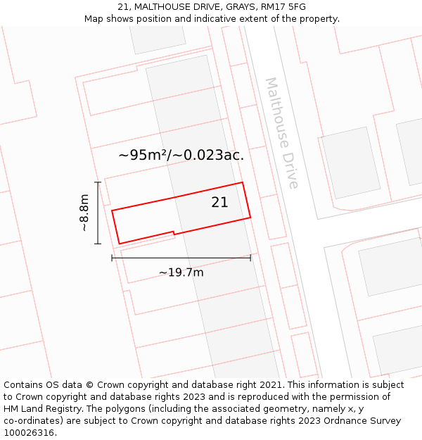 21, MALTHOUSE DRIVE, GRAYS, RM17 5FG: Plot and title map