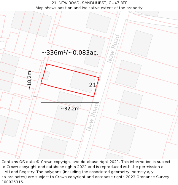 21, NEW ROAD, SANDHURST, GU47 8EF: Plot and title map