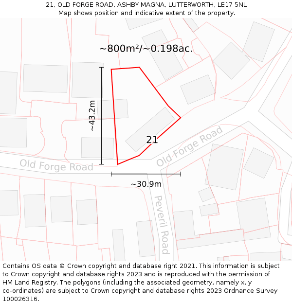 21, OLD FORGE ROAD, ASHBY MAGNA, LUTTERWORTH, LE17 5NL: Plot and title map