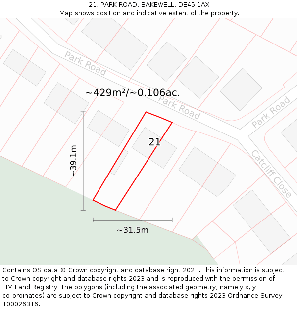21, PARK ROAD, BAKEWELL, DE45 1AX: Plot and title map