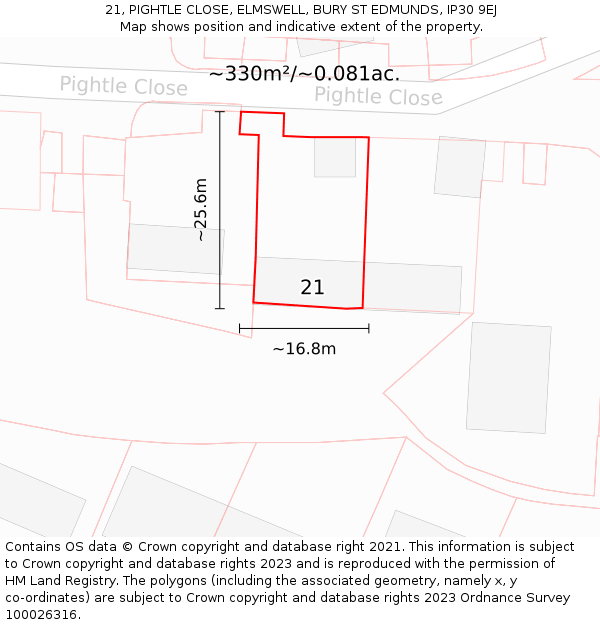 21, PIGHTLE CLOSE, ELMSWELL, BURY ST EDMUNDS, IP30 9EJ: Plot and title map