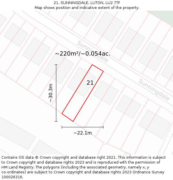 21, SUNNINGDALE, LUTON, LU2 7TF: Plot and title map